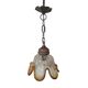 Vintage suspension with textured glass and amber-edged wood.