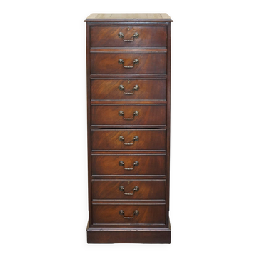 Large tall mahogany cabinet with four drawers and a leather top.