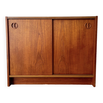 Small vintage teak sideboard with sliding doors