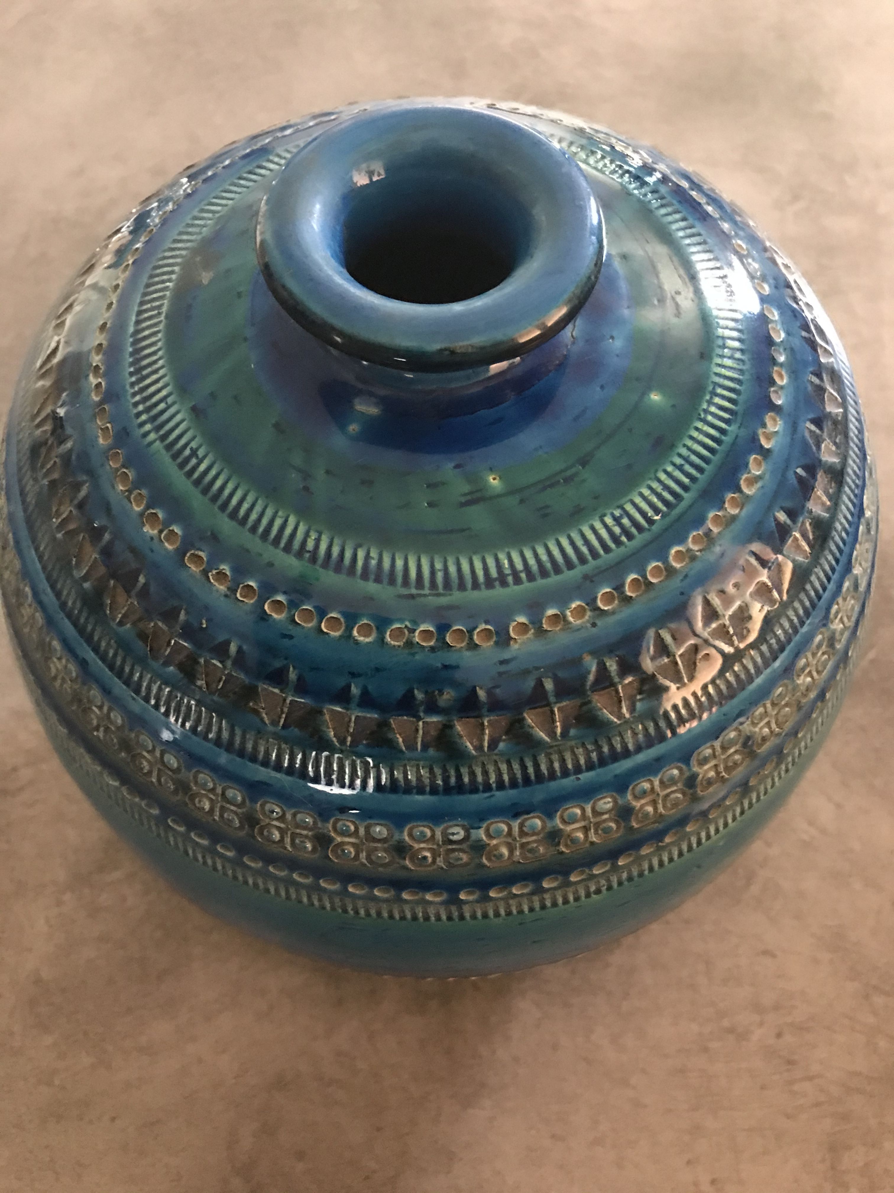 Vase ceramic blue Aldo Londi for Flavia Montelupo faïence vintage 60/70 italy