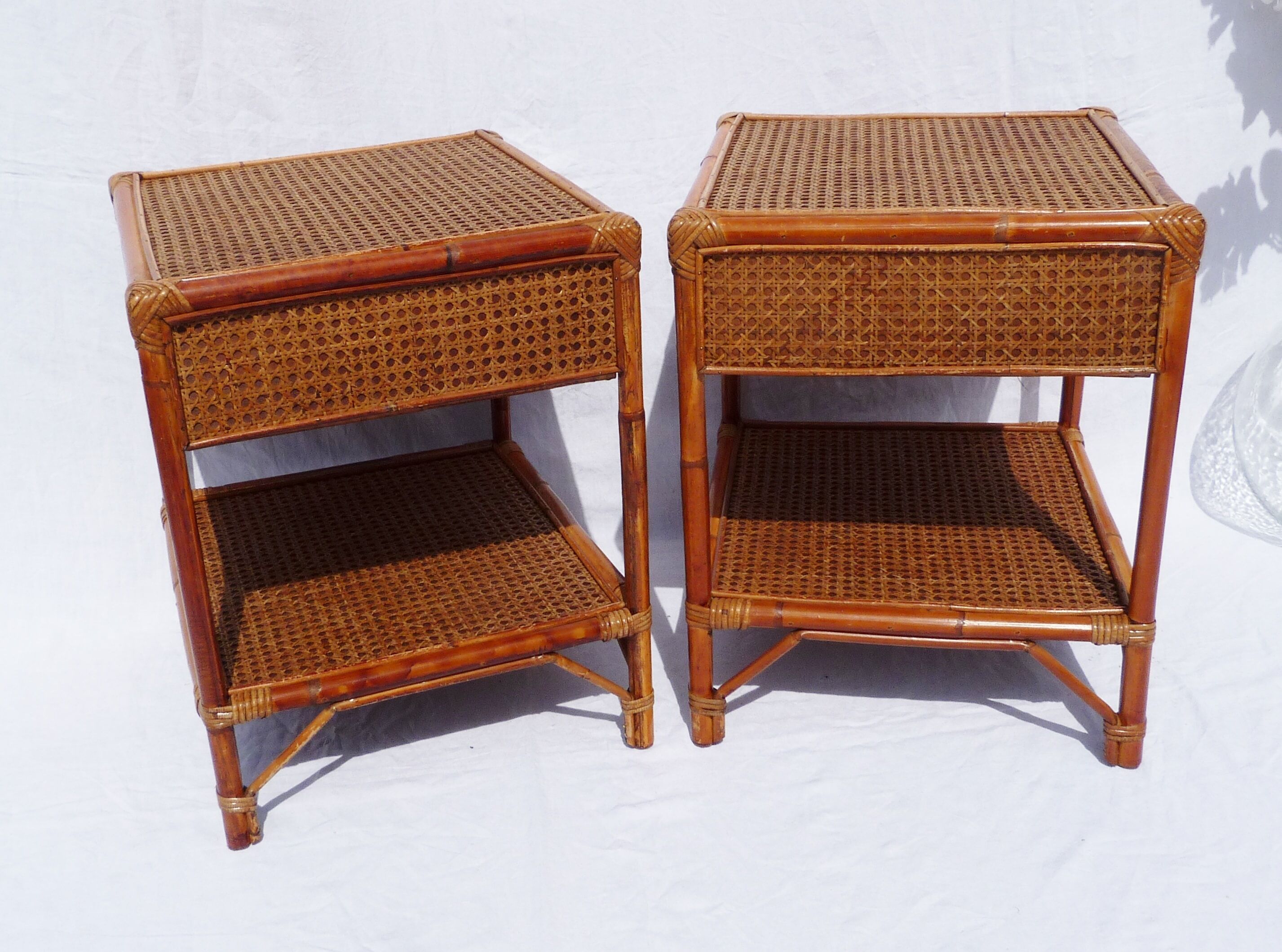 Pair of cane bedside tables