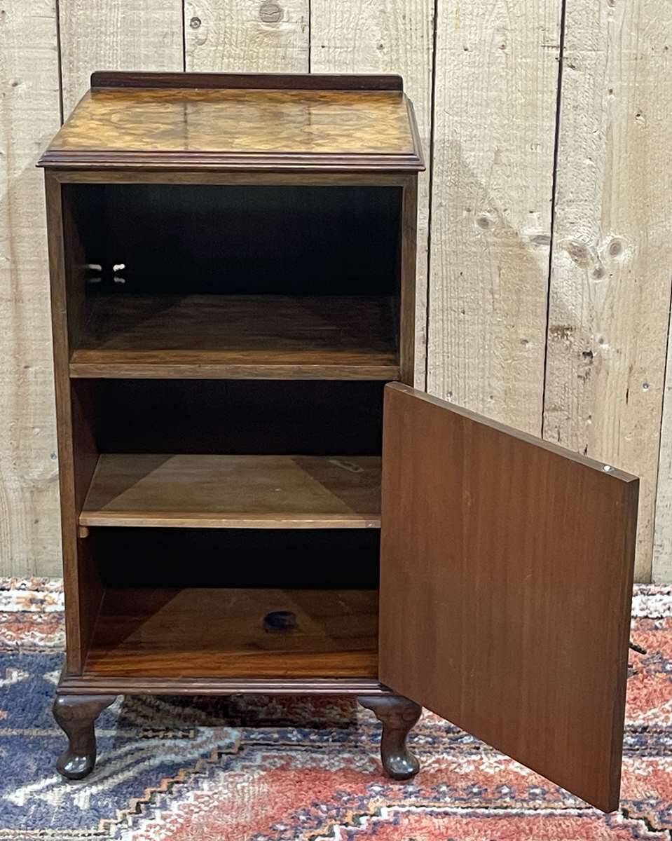 1930s English Burl Walnut Bedside Table