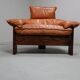 Vintage tripod lounge chair in leather, rattan and oak, Netherlands