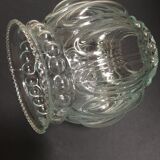 Tulip in worked transparent molded glass, relief of bubbles and balls