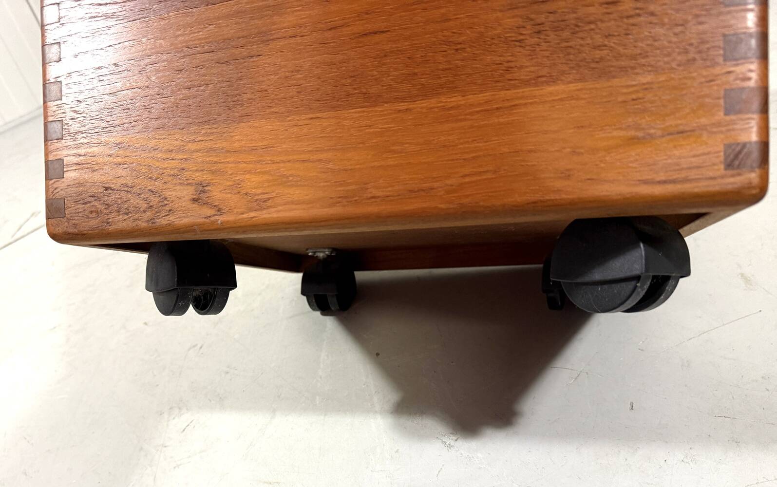 Salin Nyborg teak storage box side table on wheels, Denmark 1960’s