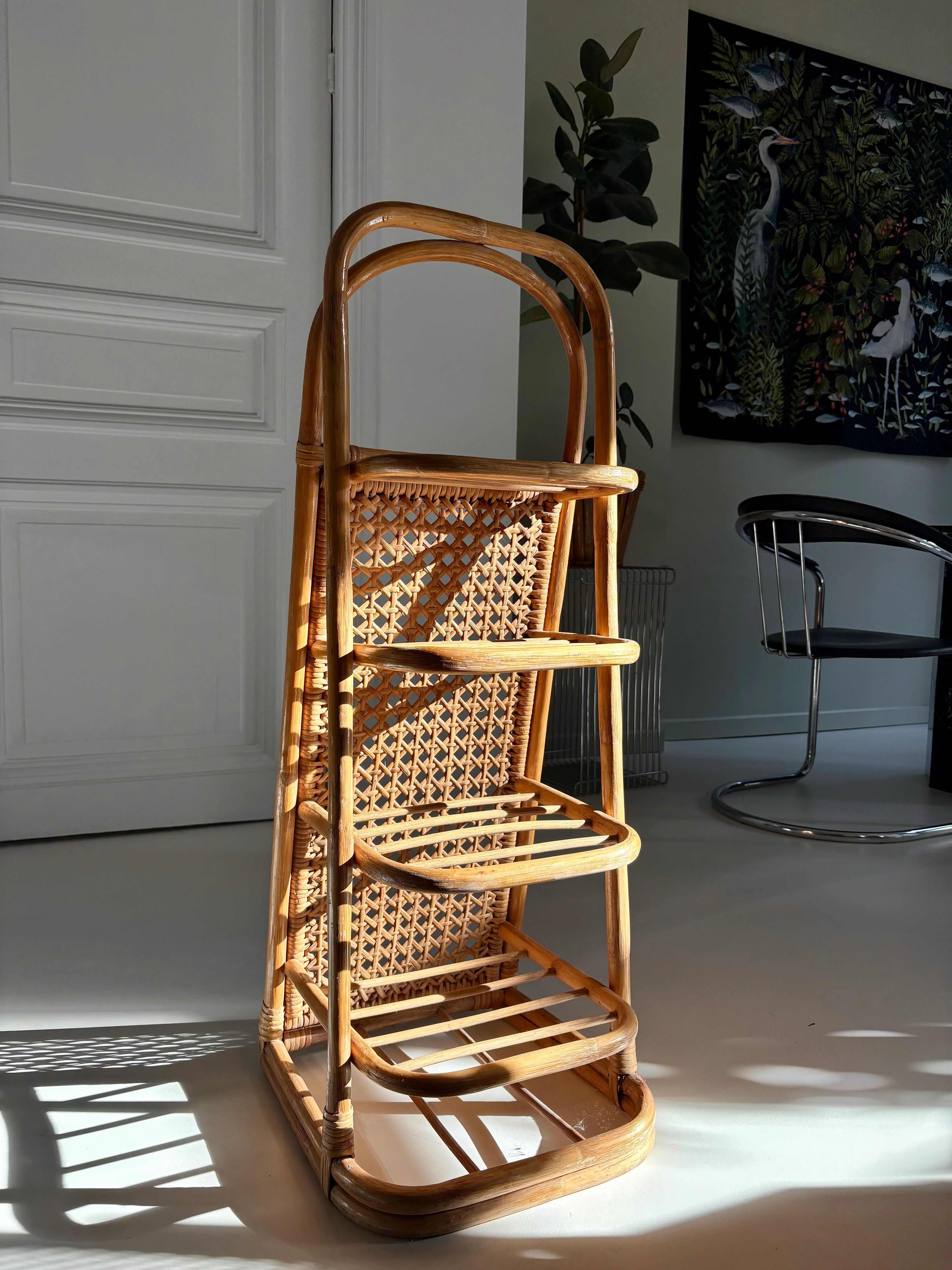 Vintage rattan and cane shelf – 1970s