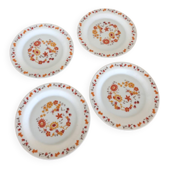 Lot de 4 assiette plates Arcopal fleurs orange modèle flore