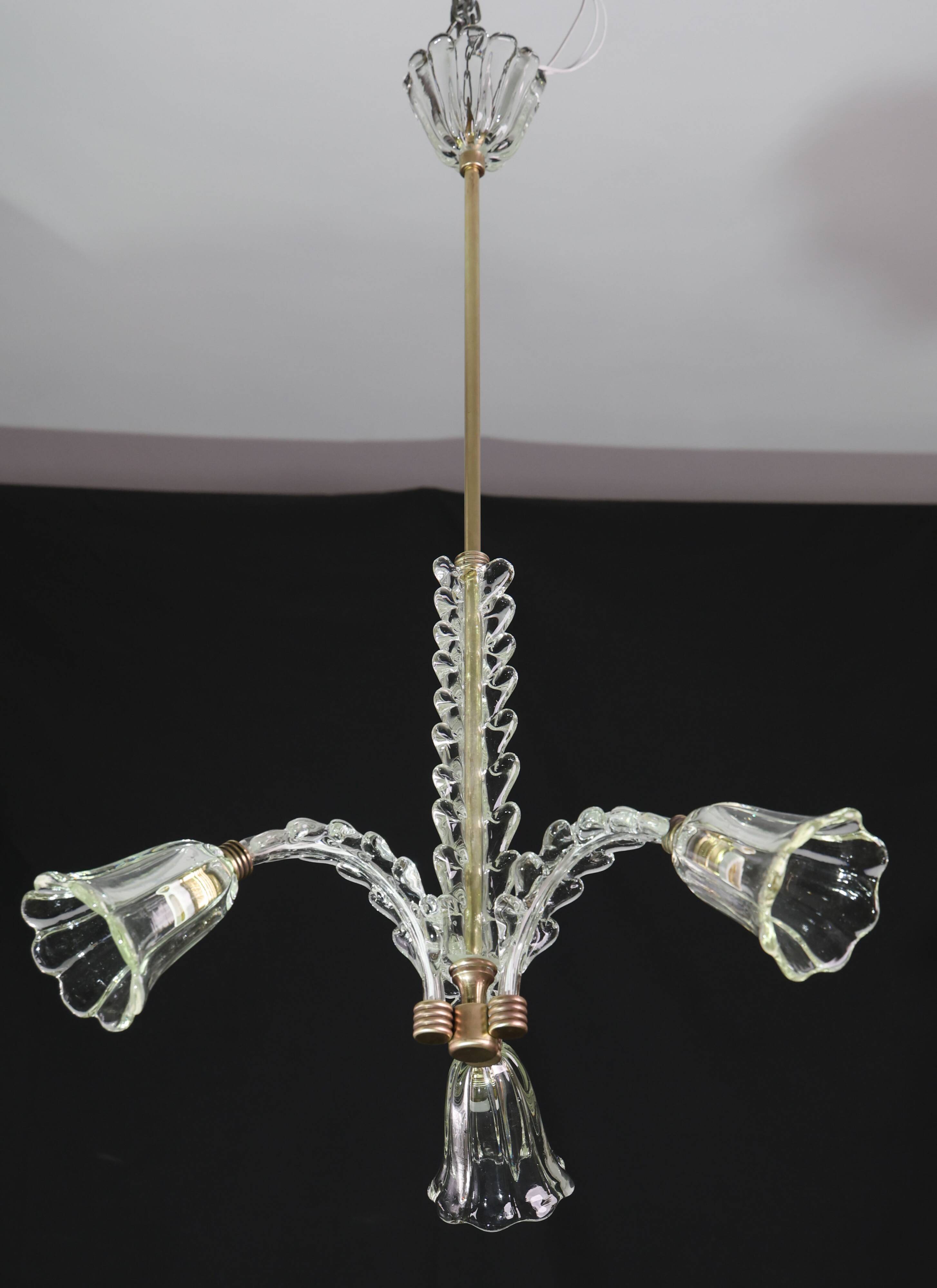 Charming Art Deco Chandelier by Barovier e Toso, 1940s