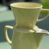 Yellow ceramic Melitta coffee maker and filter holder