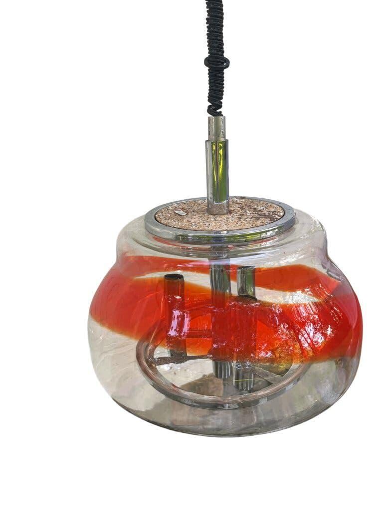 Suspension vintage en verre Murano / lustre avec accent orange