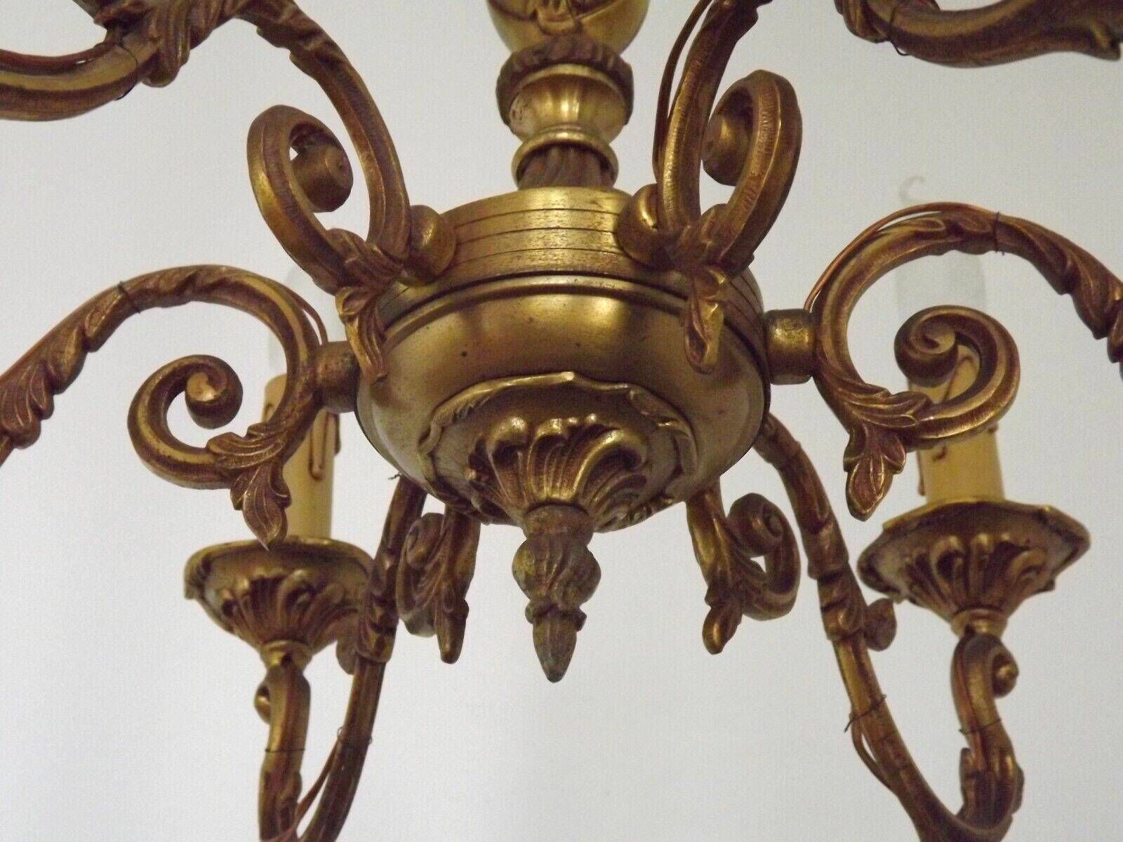 French Vintage Traditional Bronze 6 Light Chandelier Acanthus Leaf Detail 4565