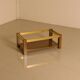 Rectangular Italian coffee table in wood and gold metal from the 70s.