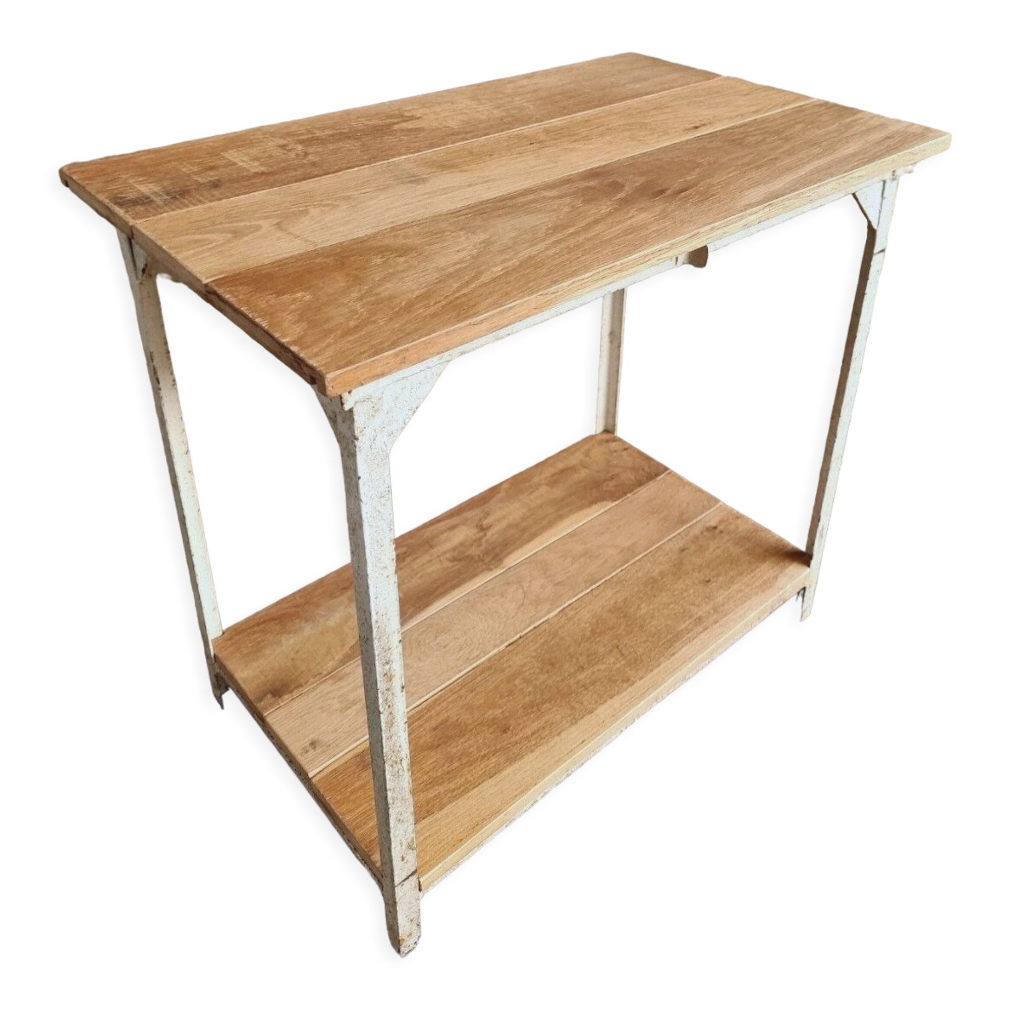 Industrial table side table iron with oak