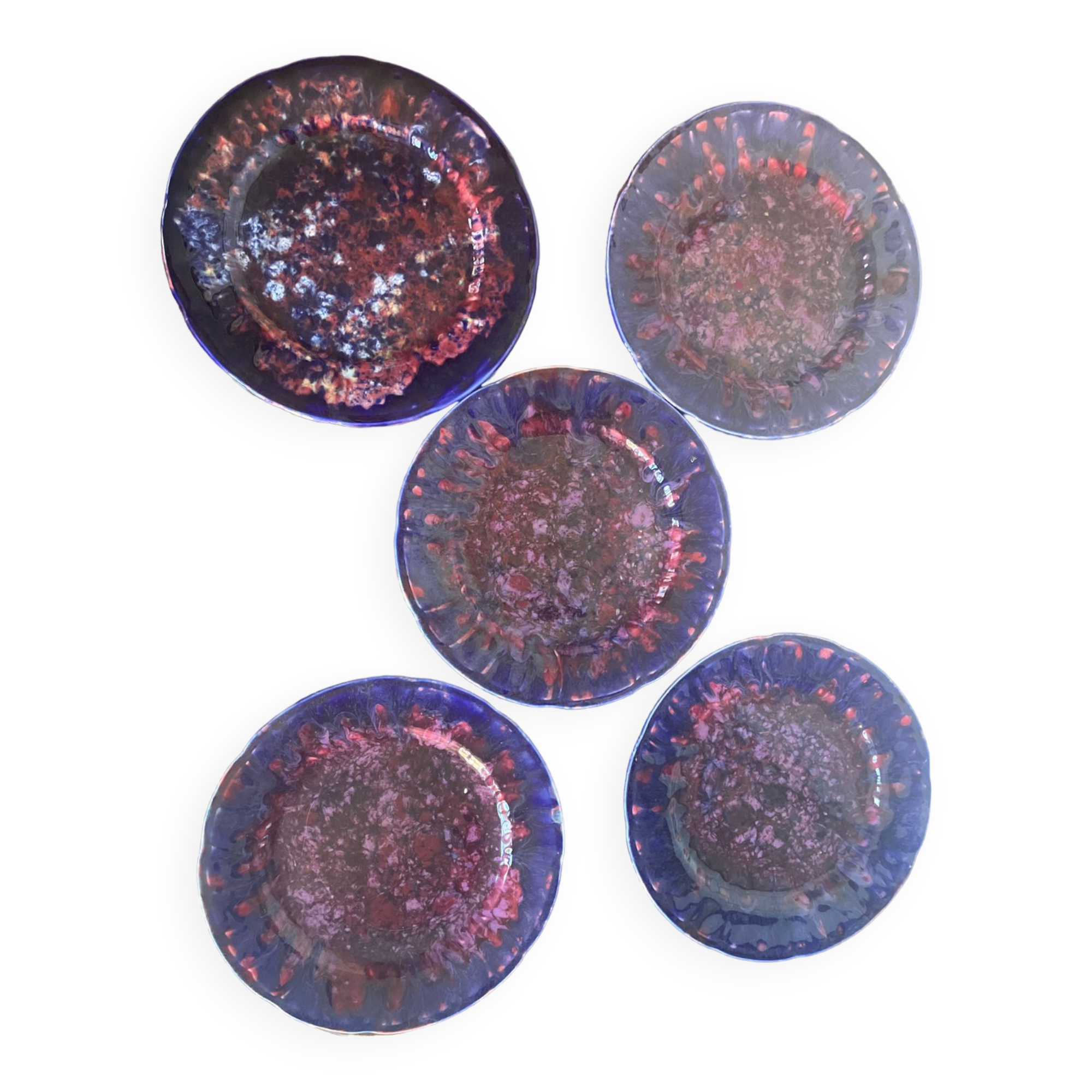 Set of 5 vintage Morvan ceramic plates