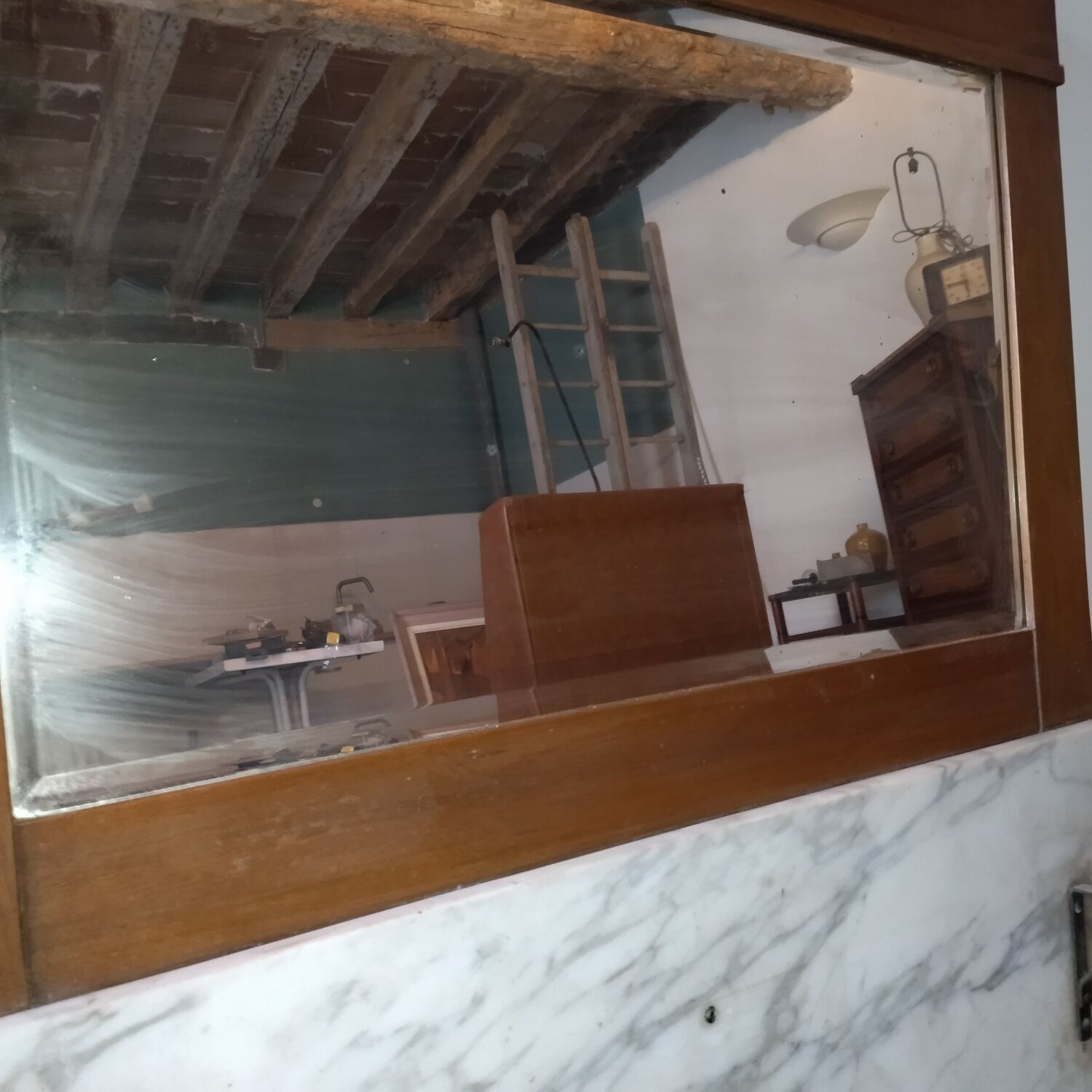 Trumeau mirror art-deco marquetry marble wood