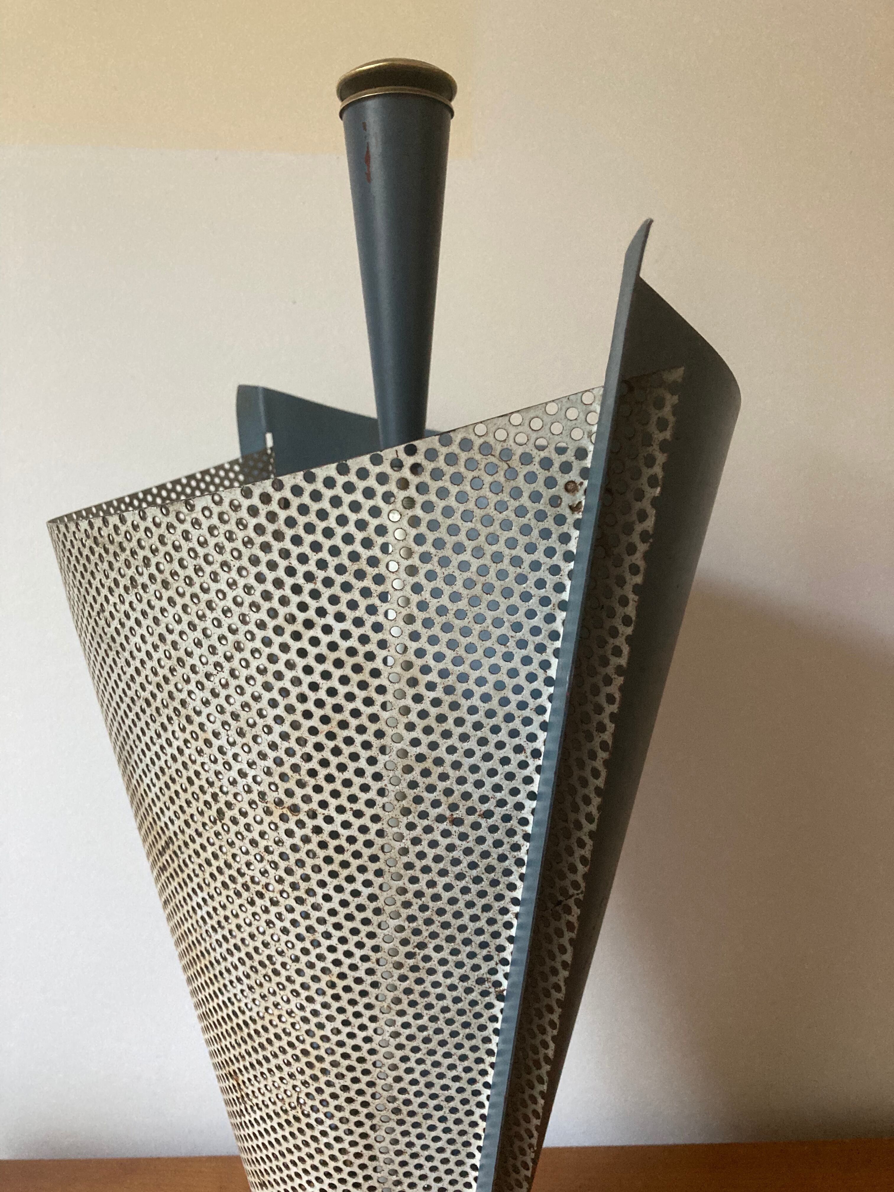 1950 umbrella stand, perforated sheet metal and brass