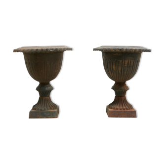 Pair of ancient cast iron Medici vases