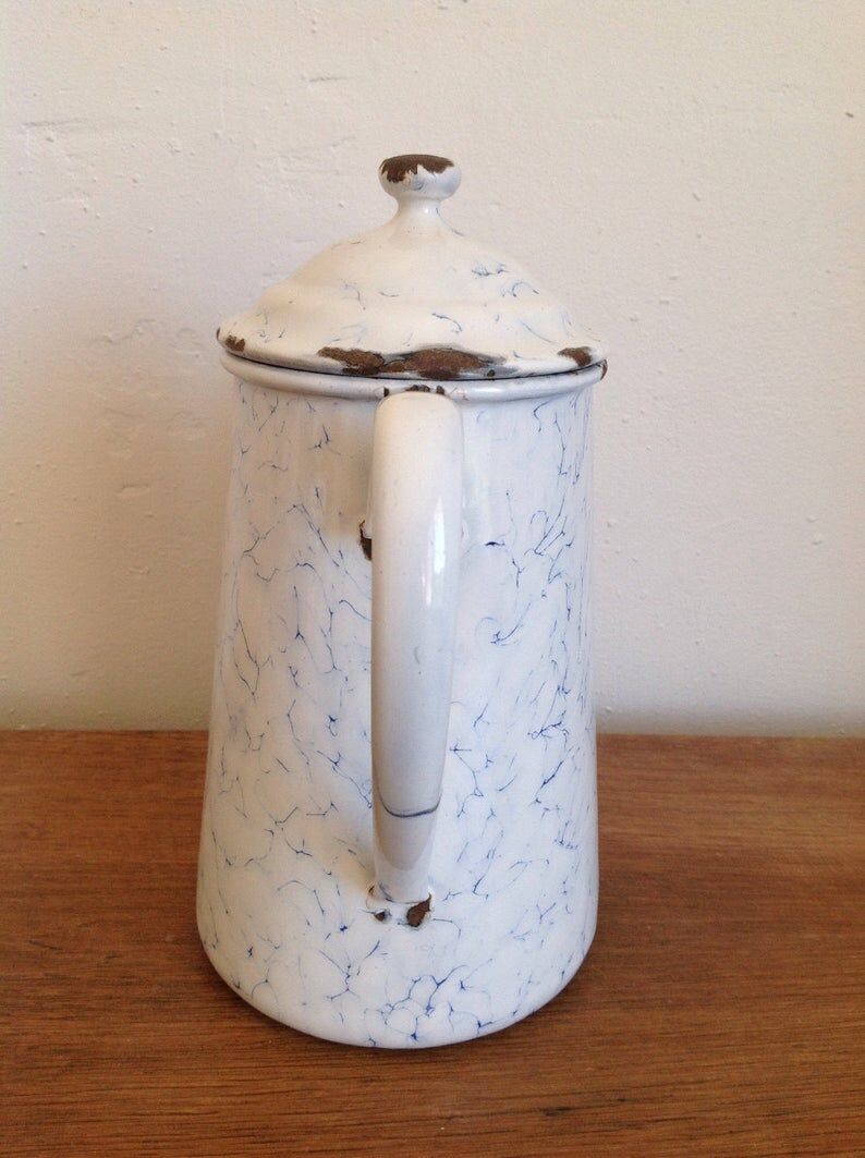 Enamelled tin teapot