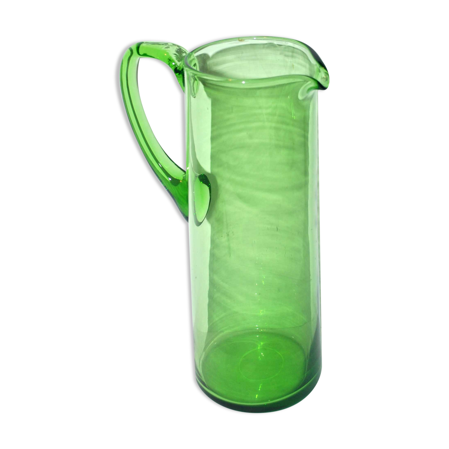 Pichet à orangeade vintage en verre uranifère soufflé vert dichroïque - Broc ouraline