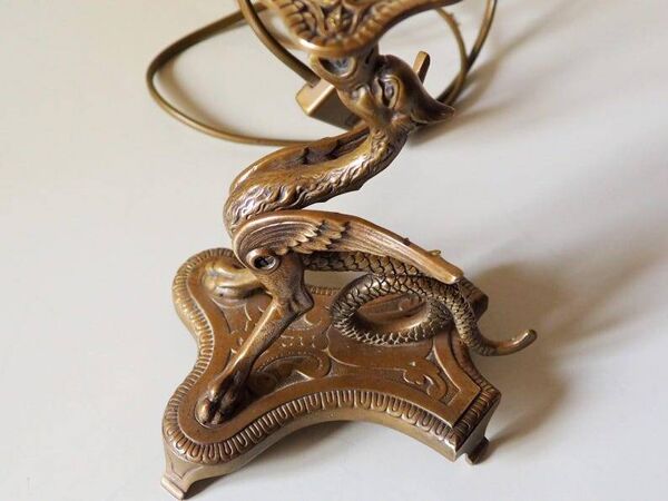 Vintage Brass Dragon Griffin Table Lamp: Mid-Century Modern Lighting