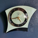 Vintage formica clock asymmetrical silent wall clock "BC Paris electric black green"