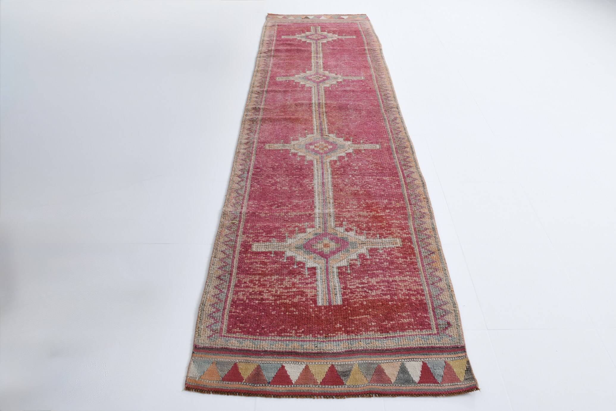 Super Soft Pink Turkish Vintage Runner Rug, 95x337Cm
