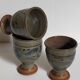 Trois tasses de potier en grès émaillé vintages