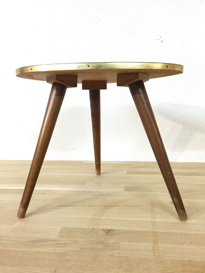 Tripod vintage leather pedestal table, 1960