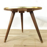 Tripod vintage leather pedestal table, 1960