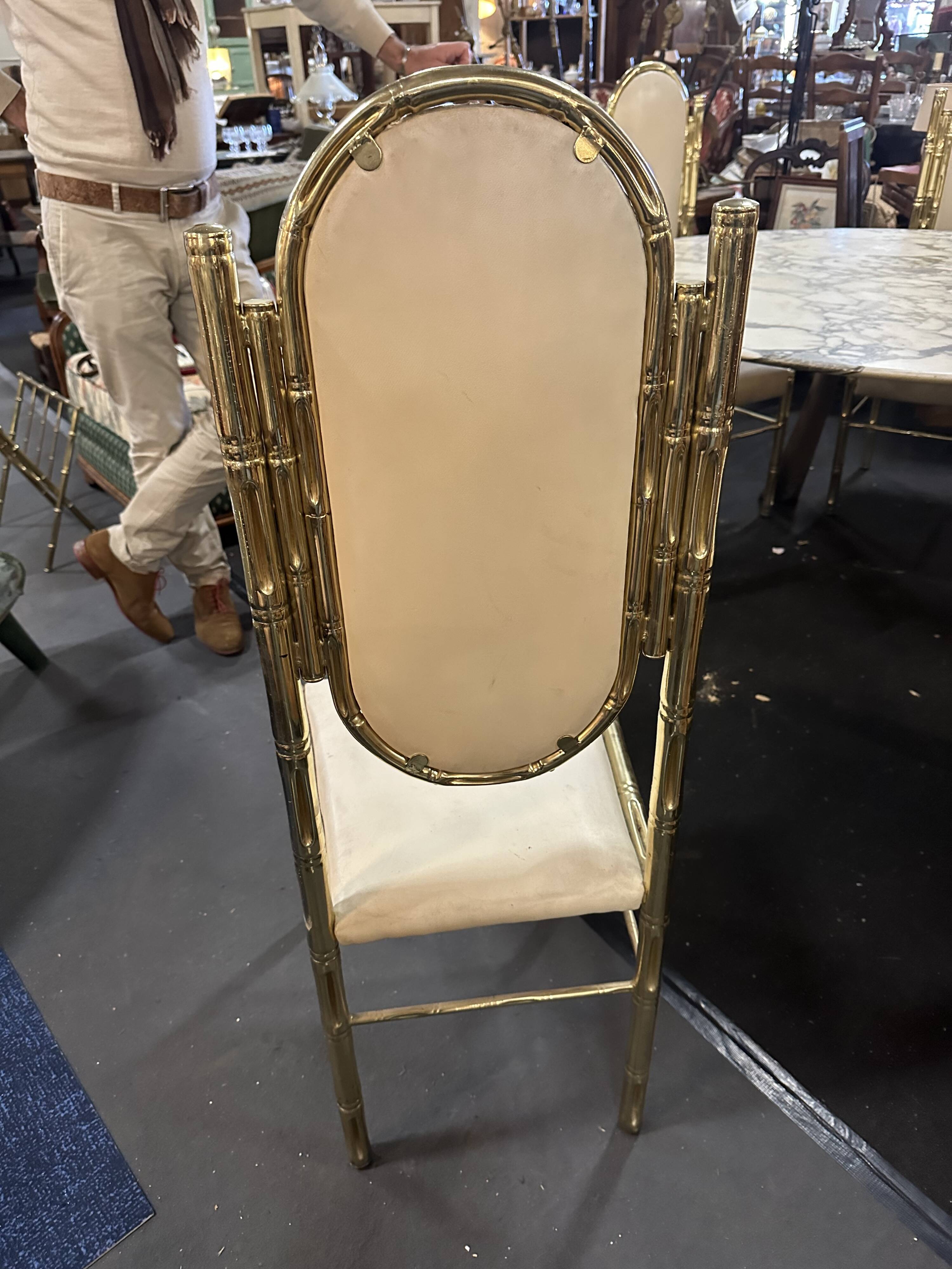 Set of 6 Bamboo chairs in brass 1980