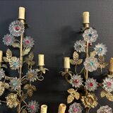 Important Pair of Church or Chapel Wall Lights in Gilded Brass and Glass, Late 19th Century, H 70 Cm