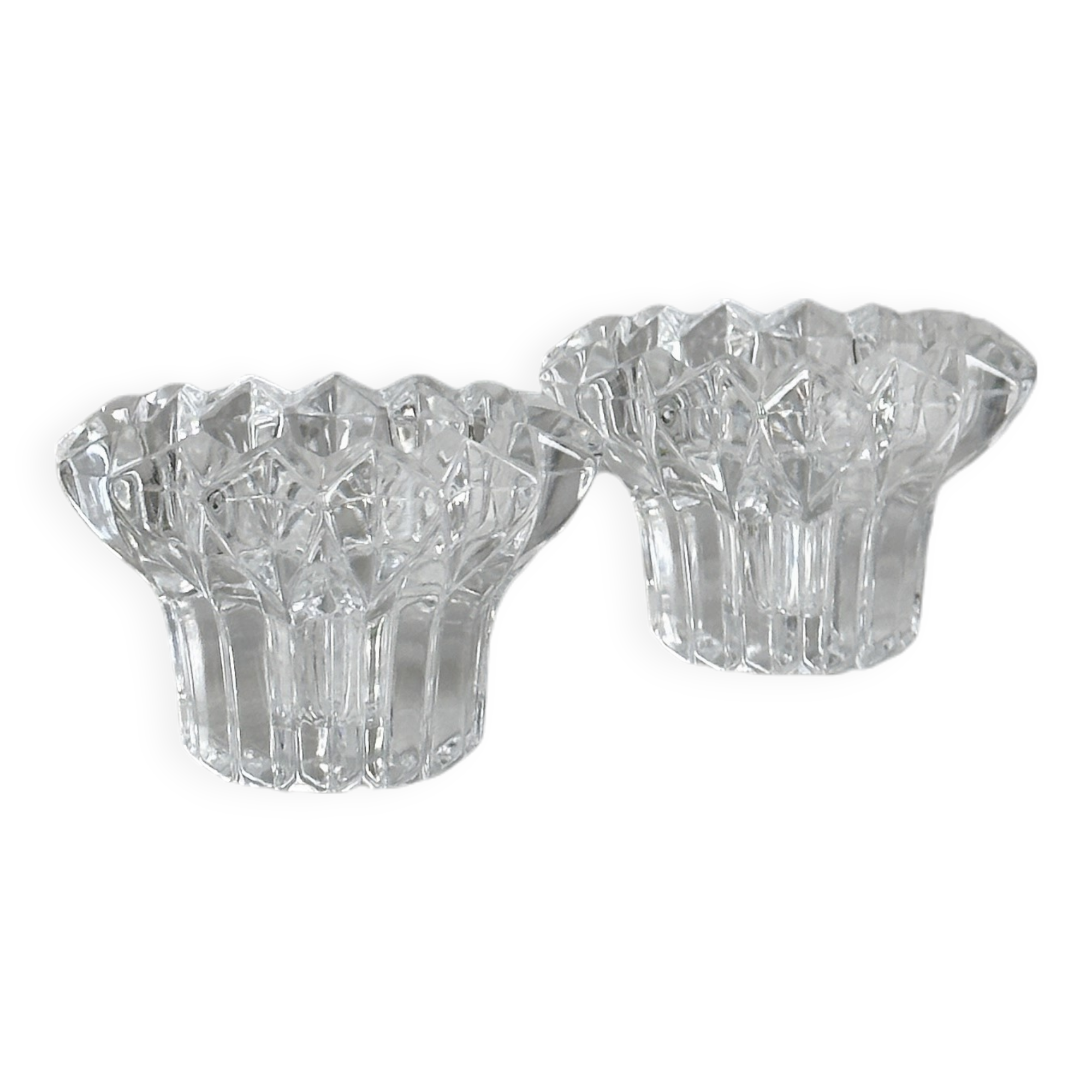 Elegant pair of faceted cut crystal candlesticks