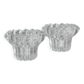Elegant pair of faceted cut crystal candlesticks
