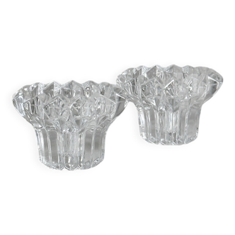 Elegant pair of faceted cut crystal candlesticks