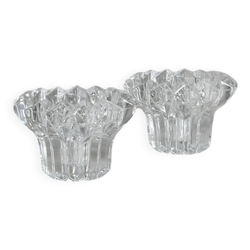Elegant pair of faceted cut crystal candlesticks