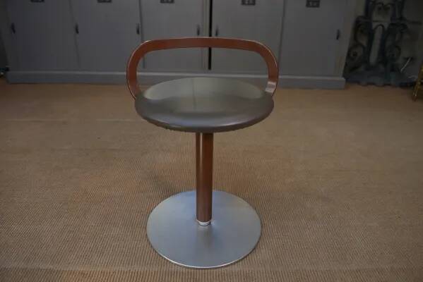 LA PALMA designer swivel stool in metal and leather – 1970s