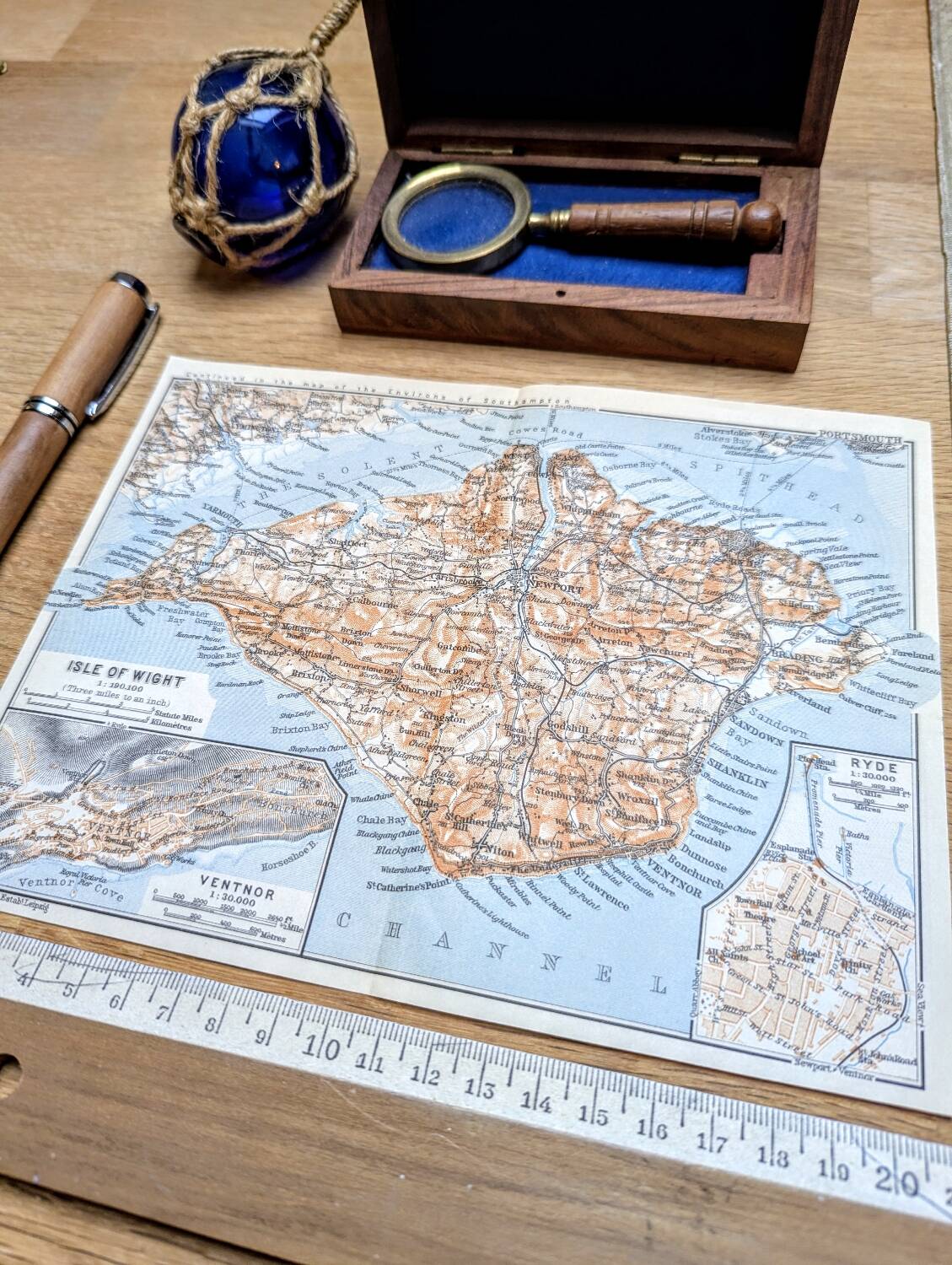 Île de Wight, Angleterre, plan original imprimé en 1913.