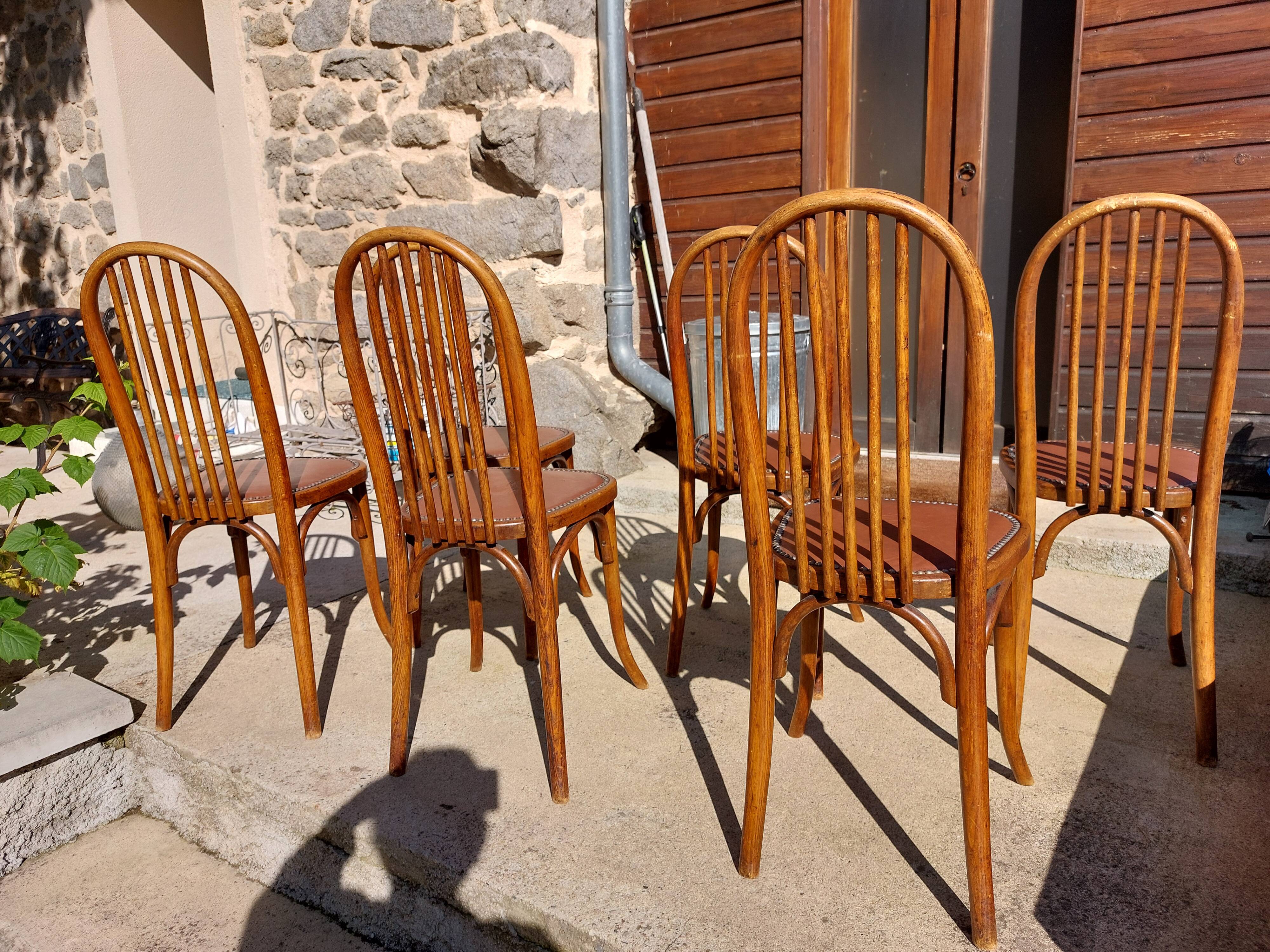 6 chaises Baumann en bois et simili cuir