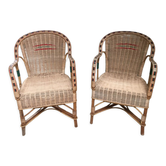 Paire de fauteuils vintage en rotin