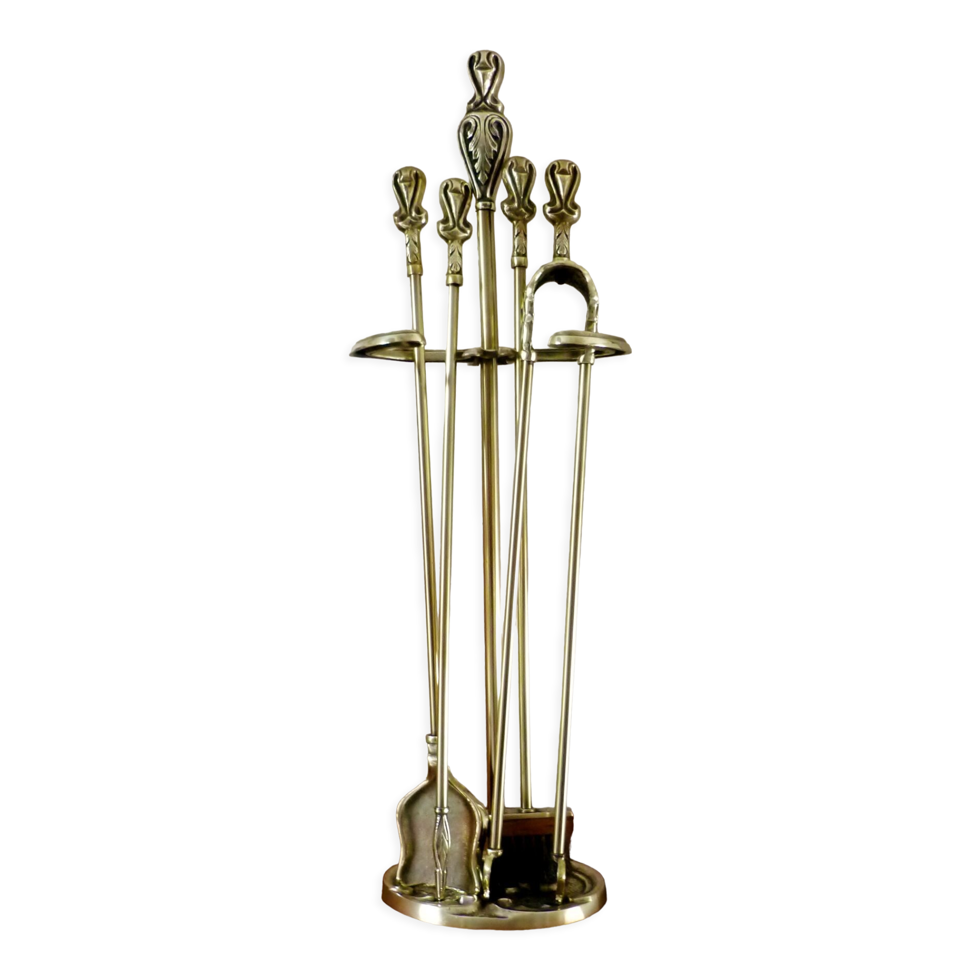 Servant, accessories fireplace, marked chiseled bronze and brass, 5 pieces