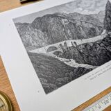 The Devil's Bridge, Schöllenen, vintage engraving, 1878.