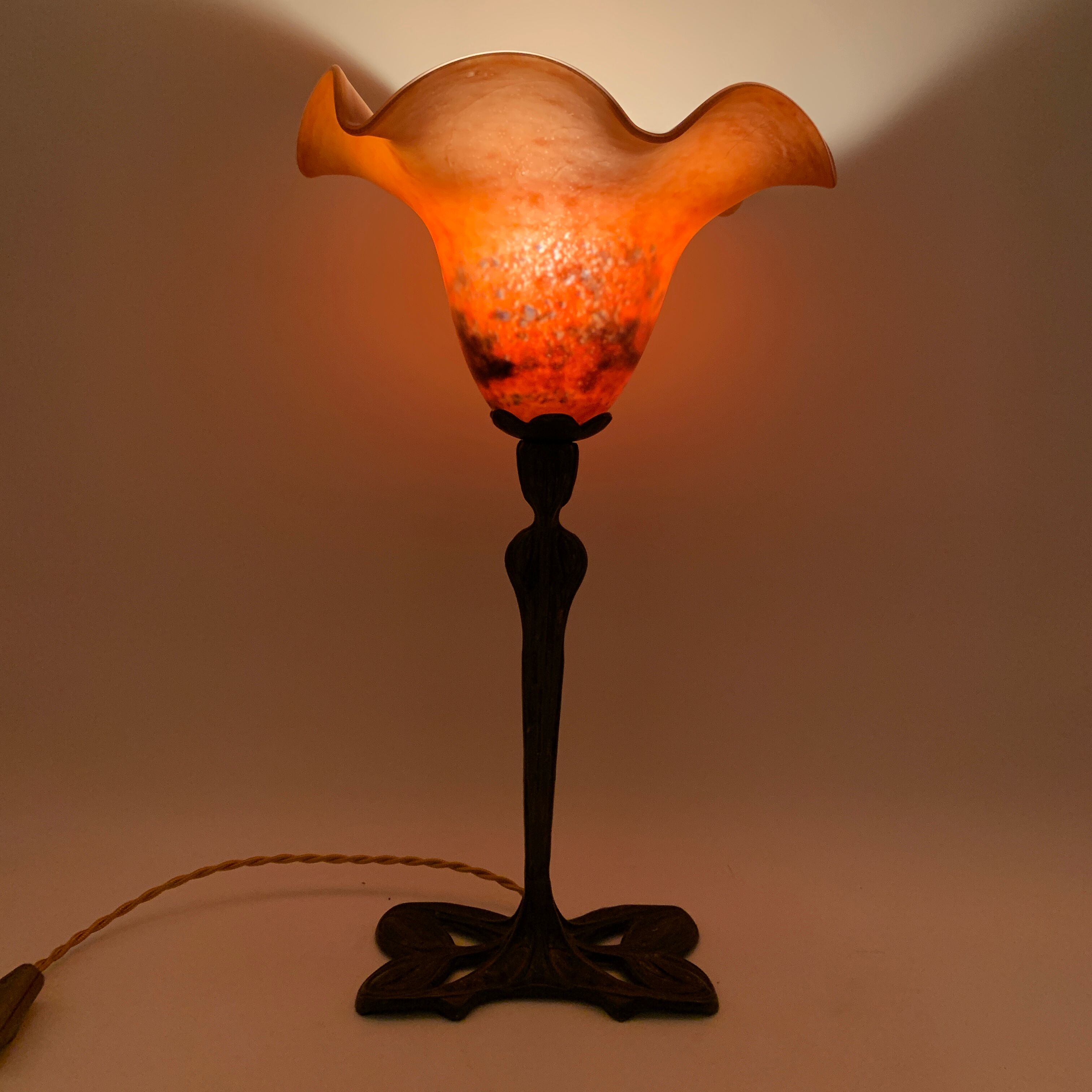 Art Nouveau Bronze style lamp and glass pasta