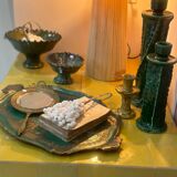 Large sculptural candle holder twist turned glazed ceramic Green prof