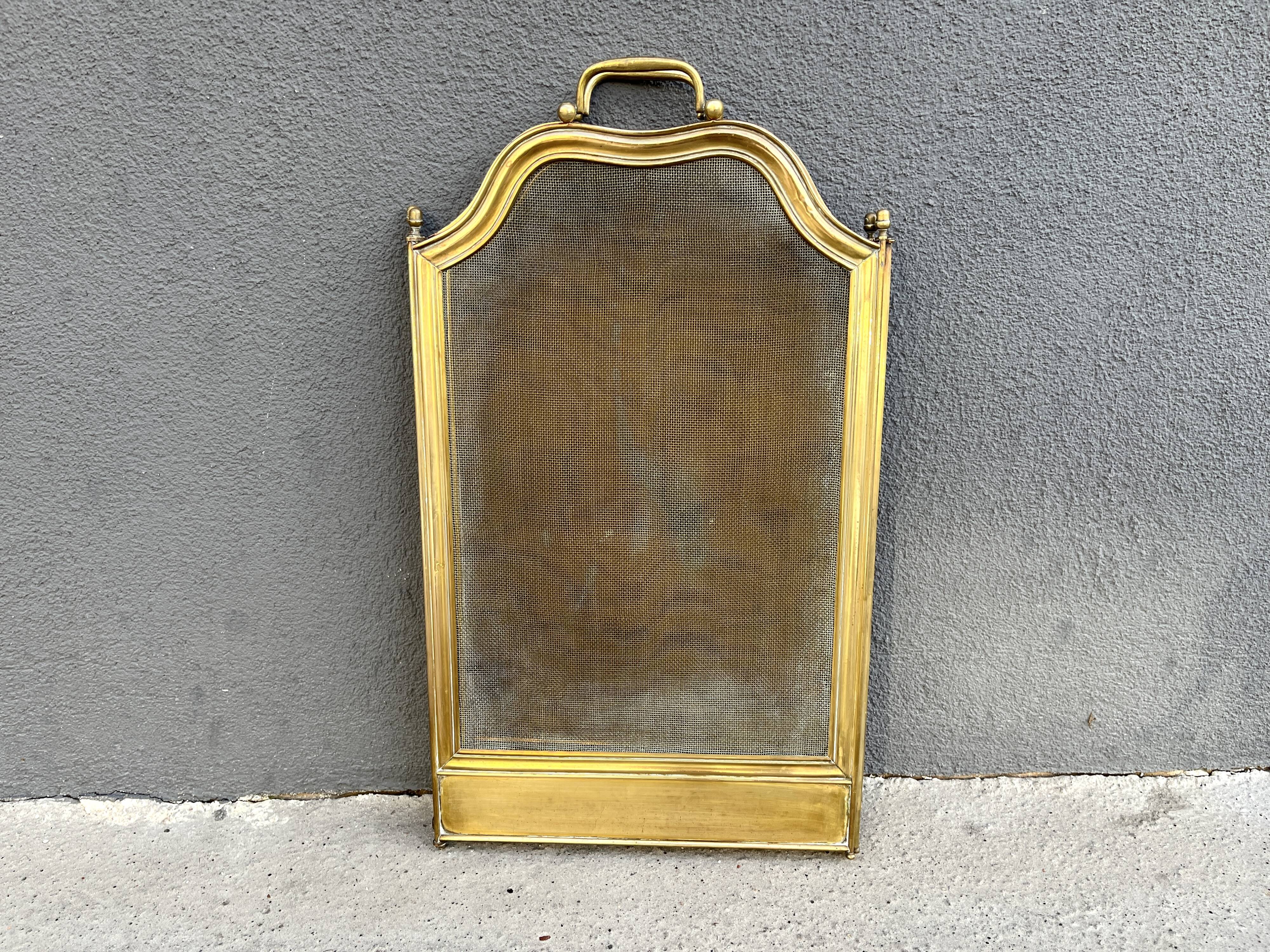 19th-century fireplace screen by Bouhon Frères in brass