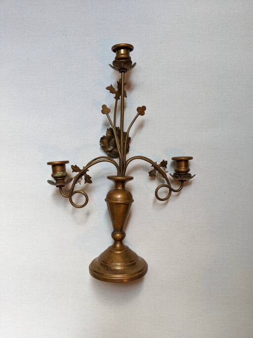Antique candle holder old brass sunflower baroque countryside three branches