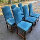 6 Louis XIII chairs, solid wood, sheep bone, and blue velvet, 19th century