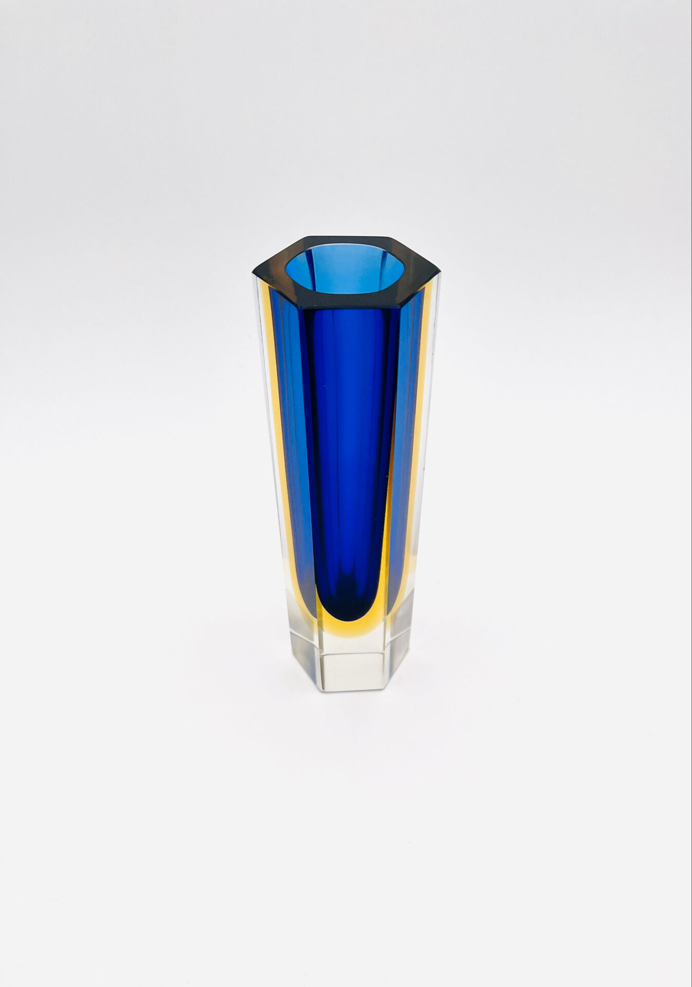 Vase Luigi Mandruzzato Murano Sommerso Hexagonal - Cobalt Blue & Amber
