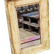 Miroir blanc casse bois vieux teck patine