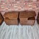 Pair of Asymmetrical Mid-Century  Walnut Nightstands with Brass Details