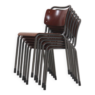 Set of 6 Vintage Gispen 106 Chairs TU Delft 1950s